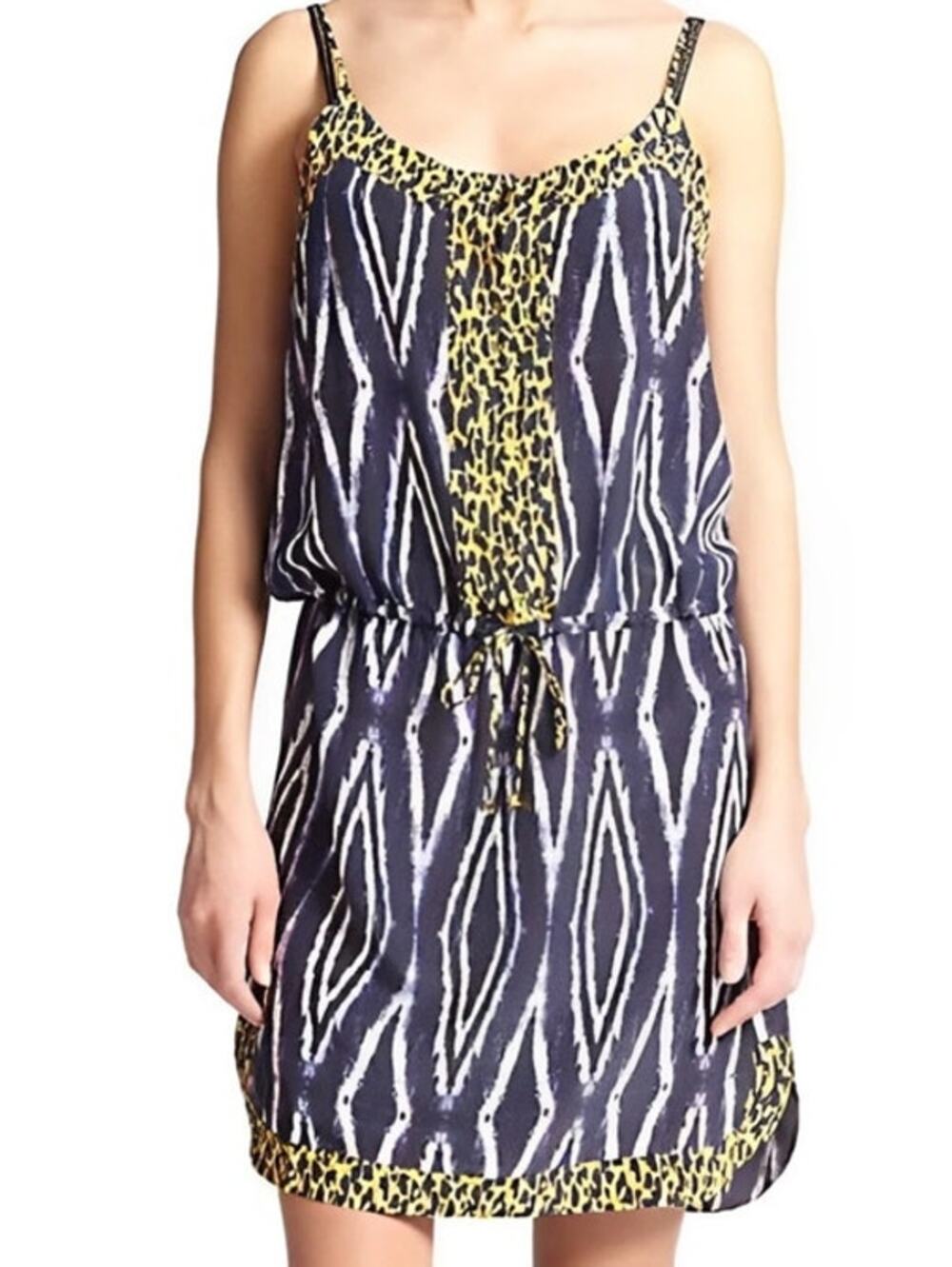 Vix By Paula Hermanny Moorish Print Silk Bliss Tie Mini Dress Women's Large